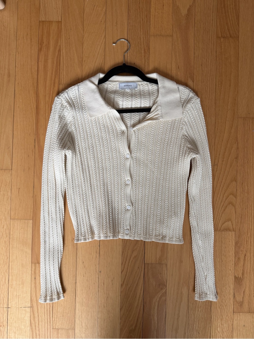 Rihoas Cream Collared Knit Button-Up Cardigan